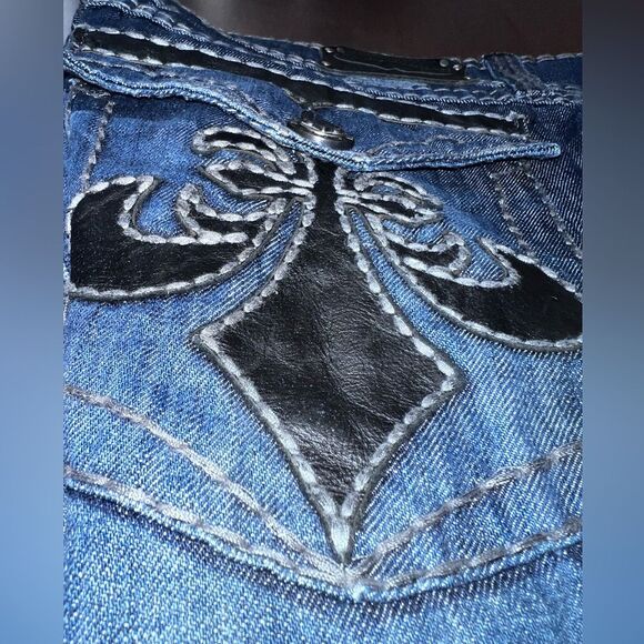 Affliction Cooper Relaxed Boot Jeans Sz 40 Blue Flap Pockets Contrast Stitch Y2K - Picture 11 of 11